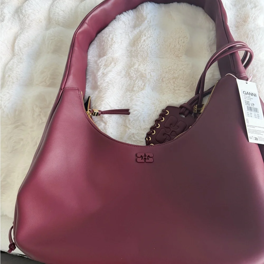 GANNI Burgundy Leather Shoulder and Crossbody Bag